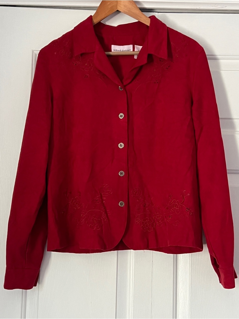 Alfred Dunner Deep Red Embroidered Button-Front Shirt